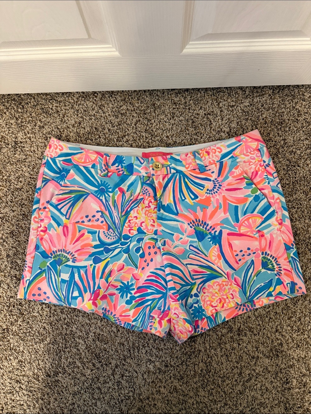 Women's Tropical Print Cotton Shorts - Pink & Blue Lilly Pulitzer